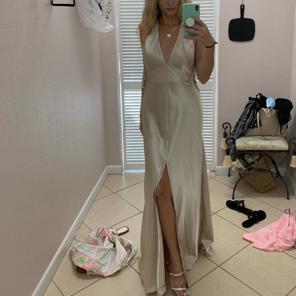 JENNY YOO Corinne Bridesmaid Satin Latte Color Dress- basically brand new! - Picture 4 of 9